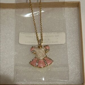 Chasing Fireflies Gold Necklace with Pink Ballet Dress Pendant